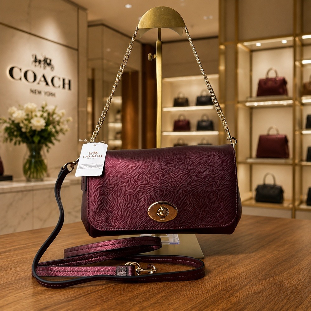 Coach Mini Ruby Crossbody Bag Crossgrain Leather Metallic Cherry F34604